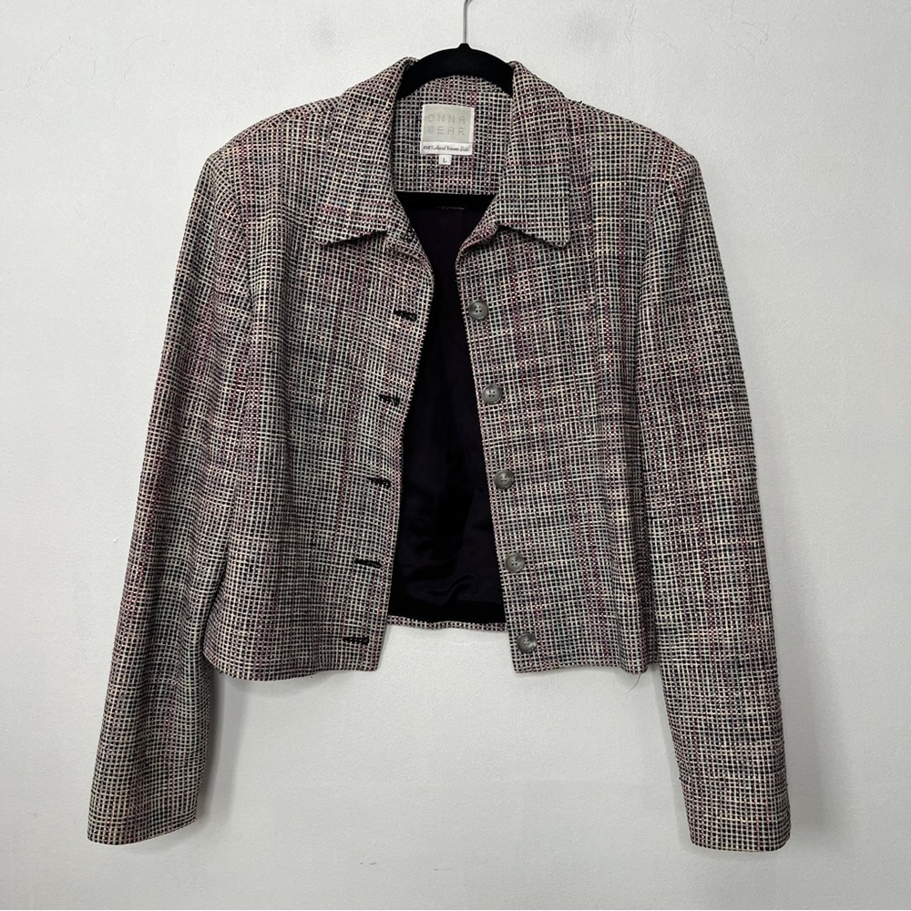 ONNA Wear Cropped Blazer Jacket Handwoven Silk Button Front Size Large - Picture 1 of 9